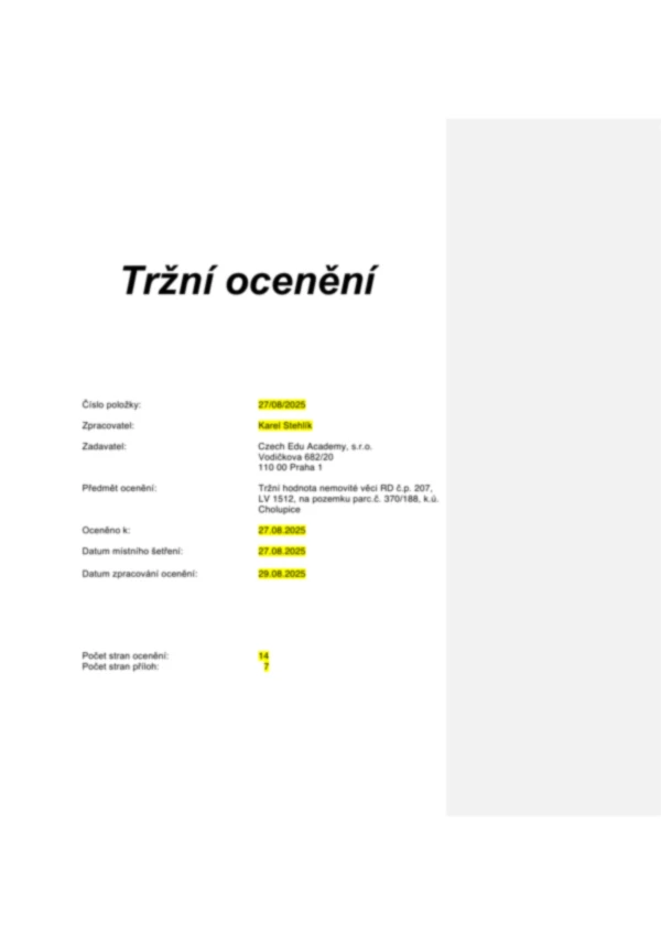 Ukázka odborné zprávy – titulní strana